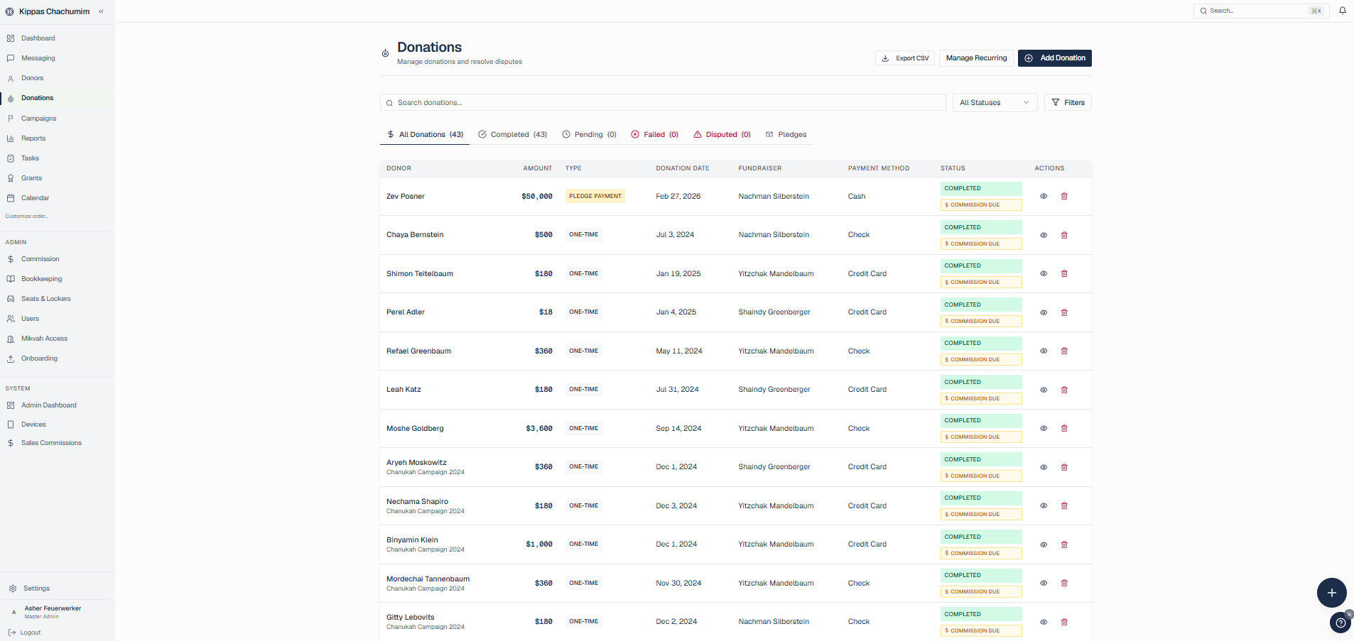 DonorForge donations workspace connecting donor, campaign, payment, and fund details